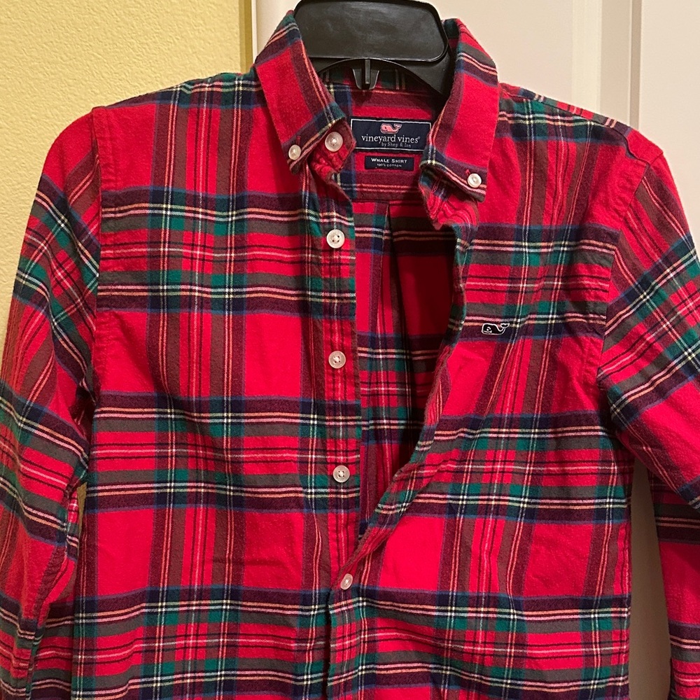 Vineyard Vines Boy’s Holiday Red and Green Plaid Flannel Shirt